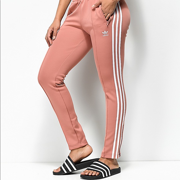 peach adidas track pants